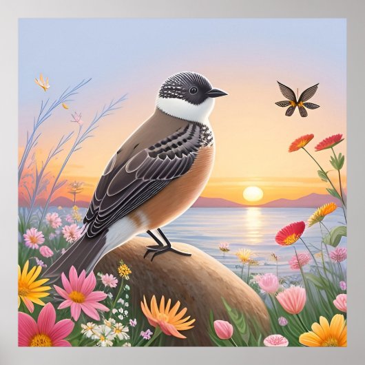 Mooie vogel in kustnatuurscène poster (Voorkant)