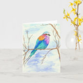 Mooie Vogel, Lila Breasted Rol, het Art. van de Kaart (Gele Bloem)