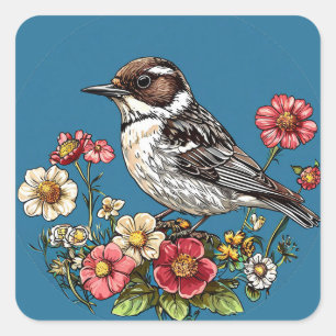 🌿 Mooie Vogel Natuur Tuin Kunst 🐦 Vierkante Sticker