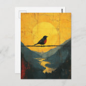 Mooie vogel op een draad in de bergen briefkaart (Voorkant / Achterkant)