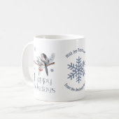 Mooie vogel op een tak. Rode bessen. prettige fees Koffiemok (Voorkant links)