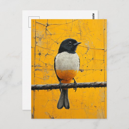 Mooie vogel op een versleten gele achtergrond briefkaart (Voorkant / Achterkant)