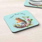 Mooie vogel op filialen met bloemen monogram bier onderzetter (Linkerzijde)