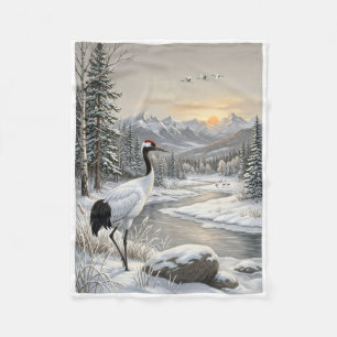 Mooie vogel op rotsen in besneeuwde winter natuur  fleece deken