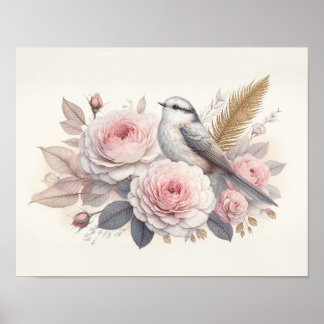 Mooie Vogel & Rozen Kunst Poster