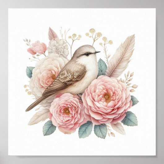 Mooie vogel & rozen poster (Voorkant)