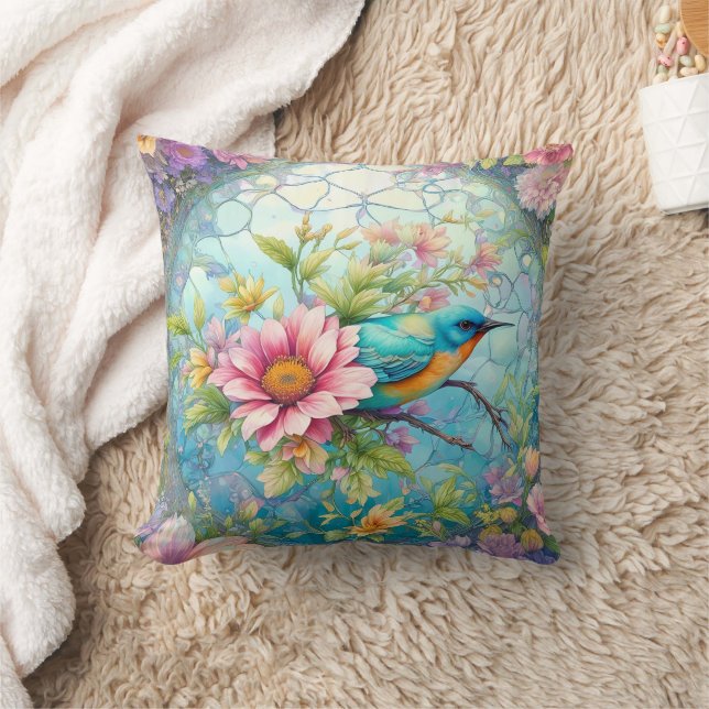 Mooie vogel tussen de bloemen kussen (Deken)