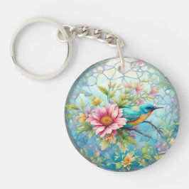 Mooie vogel tussen de bloemen sleutelhanger