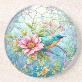 Mooie vogel tussen de bloemen zandsteen onderzetter