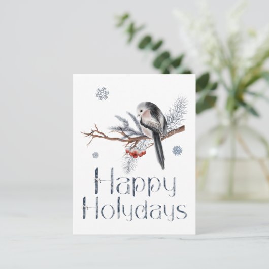 Mooie vogel zit op een tak van een pijnboom briefkaart (Staand voorkant)