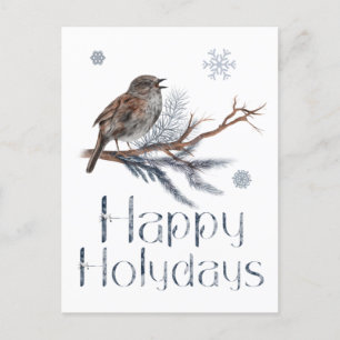Mooie vogel zit op een tak van een pijnboom en zin briefkaart