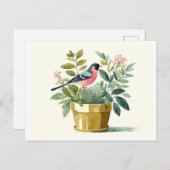Mooie vogel zittend in een bloempot, Waterverf Briefkaart (Voorkant / Achterkant)