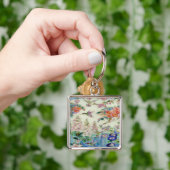 Mooie vogelbloemen Glas in lood Kunst Sleutelhanger (Hand)