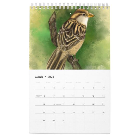 Mooie vogelkalender - Schilderen Kalender (Mar 2026)