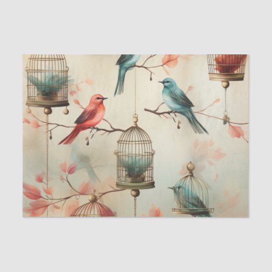  mooie vogelkooien vogels decoupage tissuepapier (Voorkant)