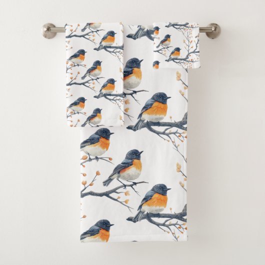 Mooie vogelpatroon op wit bad handdoek (Insitu)