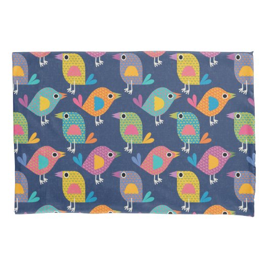 Mooie vogelprint op blauw kussensloop (Voorkant)