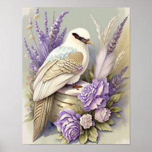 Mooie Vogelprint Veren Lavendel Ivoor Goud Poster