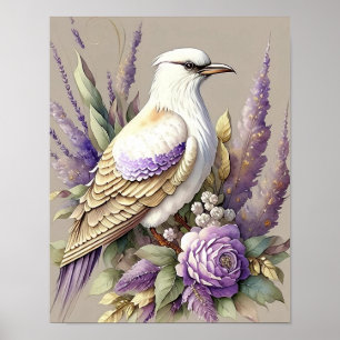 Mooie Vogelprint Veren Lavendel Ivoor Goud Poster