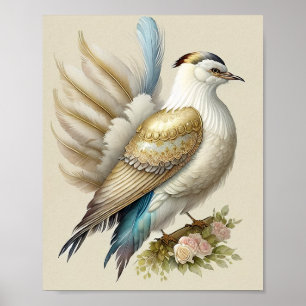 Mooie Vogelprint Veren Zachte Neutralen Rozen Poster