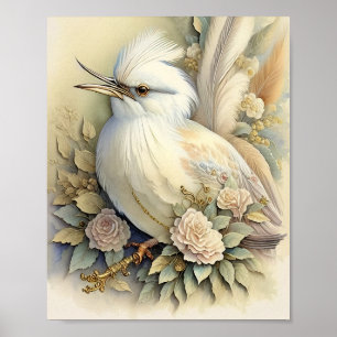 Mooie Vogelprint Veren Zachte Neutralen Rozen Poster