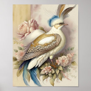 Mooie Vogelprint Veren Zachte Neutralen Rozen Poster