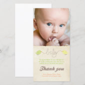 Mooie Vogels Bedankt Briefje Baby Foto Sjabloon (Voorkant / Achterkant)