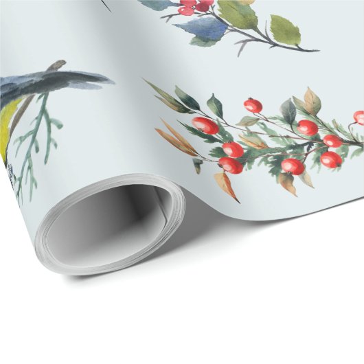 Mooie vogels, botanicals en rode bessen cadeaupapier (Rol Hoek)