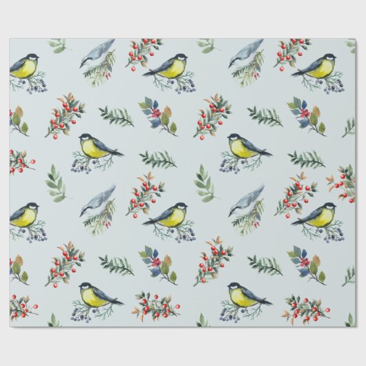 Mooie vogels, botanicals en rode bessen cadeaupapier (Vlak)