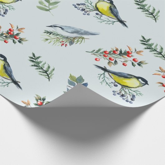 Mooie vogels, botanicals en rode bessen cadeaupapier (Hoek)