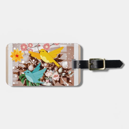 Mooie vogels en bloemen AI art Bagagelabel (Voorkant horizontaal)