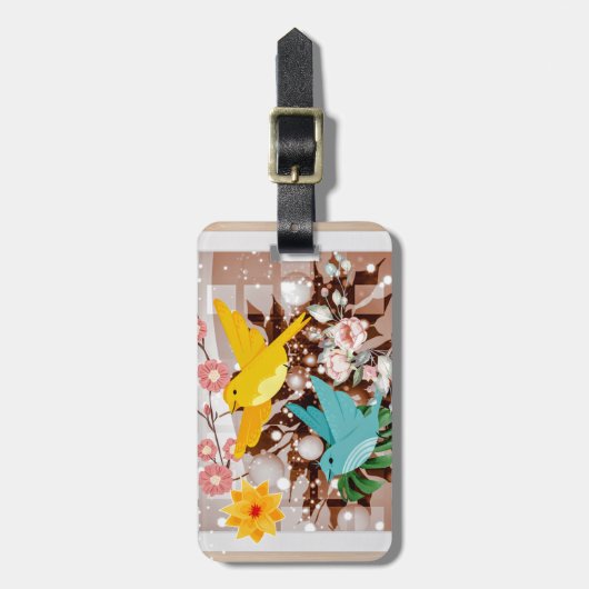 Mooie vogels en bloemen AI art Bagagelabel (Voorkant verticaal)