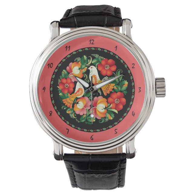 Mooie vogels en bloemen Sketch Wrist Watch Horloge (Voorkant)