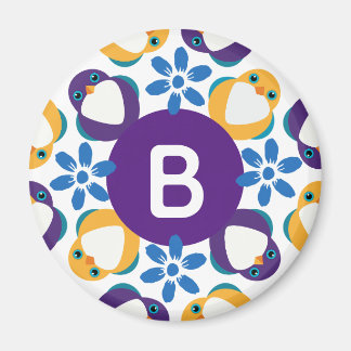 Mooie vogels en bloemenkrans met monogram magneet