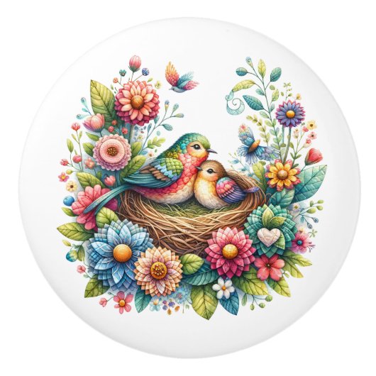 Mooie vogels keramische knop (Voorkant)