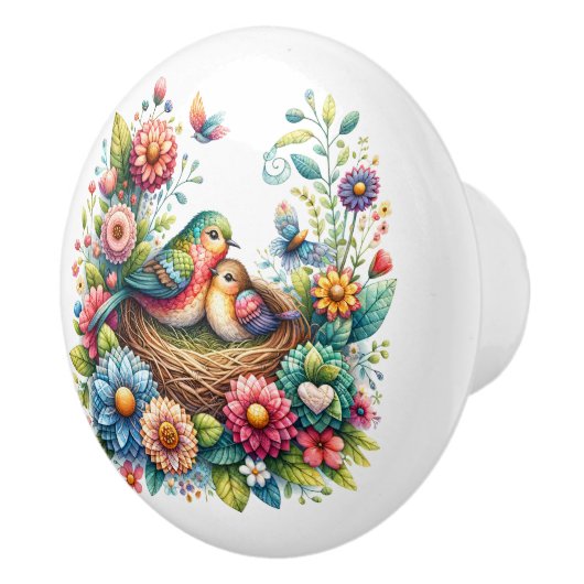 Mooie vogels keramische knop (Rechts)