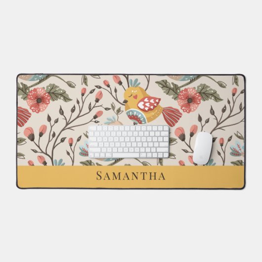 Mooie vogels met bloemennaam bureaumat (Keyboard & Muis)