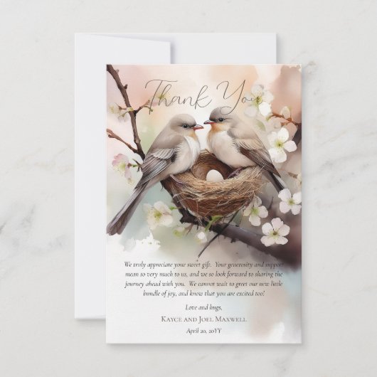 Mooie Vogels Nesten Party Neutraal Baby shower Bedankkaart (Voorkant)