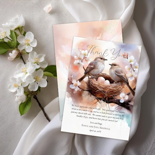 Mooie Vogels Nesting Party Twins Baby shower Bedankkaart
