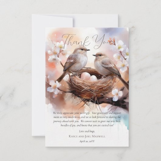 Mooie Vogels Nesting Party Twins Baby shower Bedankkaart (Voorkant)