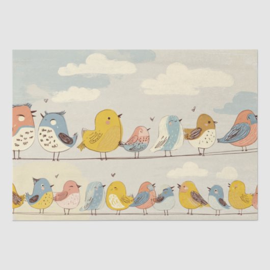 Mooie vogels op een draad tissuepapier (Voorkant)
