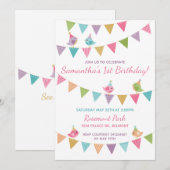 Mooie vogels op een vlaggenlijn uitnodiging op maa (Voorkant / Achterkant)