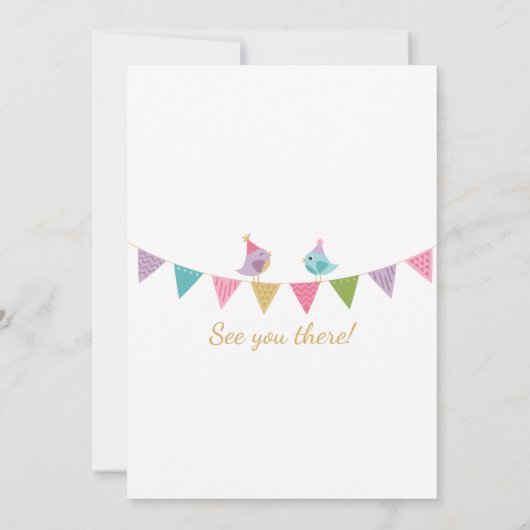 Mooie vogels op een vlaggetjeslijn uitnodiging aan (Achterkant)