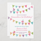 Mooie vogels op een vlaggetjeslijn uitnodiging aan (Voorkant / Achterkant)