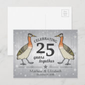 Mooie vogels op maat gemaakt zilveren 25e trouwdag briefkaart (Voorkant / Achterkant)