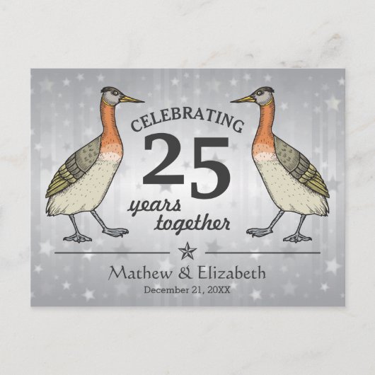 Mooie vogels op maat gemaakt zilveren 25e trouwdag briefkaart (Voorkant)