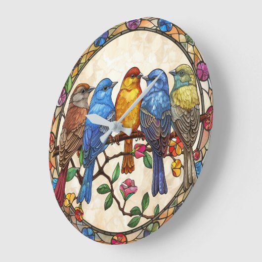 Mooie Vogels Planten Glaseffect Schilderkunst Grote Klok (Hoek)