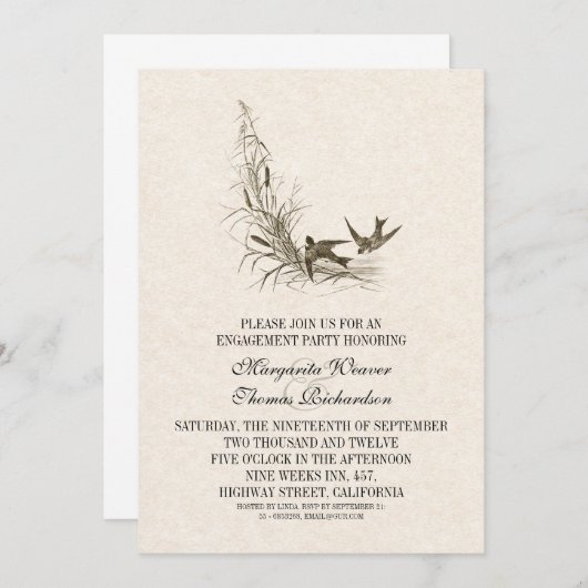 Mooie Vogels verlovingsfeest nodigt uit Kaart (Voorkant / Achterkant)