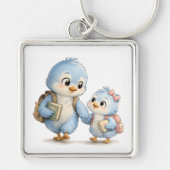 Mooie Vogelsiblings Vierkante Sleutelhanger (Voorkant)