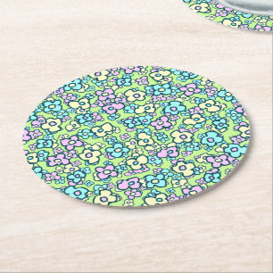 Mooie volks kunst bloemen pastel kleuren lente gro ronde kartonnen onderzetter